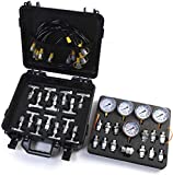 SINOCMP Hydraulic Pressure Test Kit with 5 Gauges, 5 Test Hoses and 13 Couplings and 14 Tee Connectors Hydraulic Test Gauge Kit Pressure Gauge Used for Excavators, 2 Years Warranty