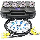 Hydraulic Pressure Gauges Kit - SINOCMP Upgraded Version Excavator Hydraulic Gauge Kit, 13 Couplings, 4 160cm Long Test Hoses and 4 Pressure Gauges, Lightweight Black Plastic Box 3KG, 2 Year Warranty