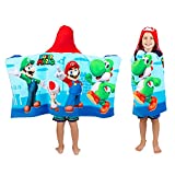 Franco Kids Bath and Beach Soft Cotton Terry Hooded Towel Wrap, 24 in x 50 in, Super Mario