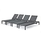 Christopher Knight Home Coral Bay Outdoor Aluminum Chaise Lounges with Mesh Seat, 4-Pcs Set, Grey / Dark Grey