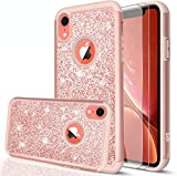LeYi Compatible with iPhone XR Case with Glass Screen Protector [2 Pack] for Girls Women, Glitter Bling Sparkle Cute Coral Protective Phone Cover Cases for Apple iPhone XR 10 10XR (6.1") TP Rose Gold