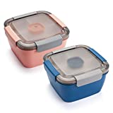 Freshmage Salad Lunch Container To Go, 52-oz Salad Bowls with 3 Compartments, Salad Dressings Container for Salad Toppings, Snacks, Men, Women (Blue+Pink)