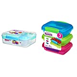 Sistema To Go Collection Bento Box Plastic Lunch and Food Storage Container, 55.7 Ounce, Multi Compartment (Color May Vary) & Lunch Collection Food storage containers, Blue, Green, Pink