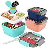 3 Pack Salad Lunch Containers To Go, Vivimee 52 Oz & 38 Oz Large Lunch Containers, 3-Compartment with Dressing Container, Built-in spoon, Reusable Salad Bowl, Salad Containers for Lunch, Fruit, Snack