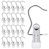 YCLOVE 20 Pack Laundry Hook Boot Hanging Hold Clips Portable Hanging Clothes Pins Hanging Hooks Stainless Steel Home Travel Hangers Multi-Functional Heavy Duty Organizer Pants Shoes Towel Clip