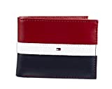 Tommy Hilfiger Men's Leather Wallet - RFID Blocking Slim Thin Bifold with Removable Card Holder and Gift Box, Red/Navy