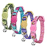 azuza Kitten Collar Breakaway with Bell,Quick Release Safe Buckle Adjustable Baby Kitten Collars, Floral Print Rose/Ginkgo/Sunflower/Butterfly, Pack of 4