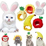 5 Pieces Cat Hat Cute Pet Hat Bunny Hat with Rabbit Ears Banana Sunflower Fruit Apple Pineapple Cap Party Costume Accessories Headwear for Cat Kitten Puppy Pet, Animal-Safe Materials and Adjustable