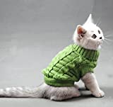 Evursua Turtleneck Pet Cats Sweater Aran Pullover Knitted Doggie Kitty Clothes Solid Colors for Kitten Chihuahua Pug (Green, XS)