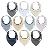 Diaper Squad 100% Organic Cotton Neutral Solid 10-Pack Baby Drool Bandana Bibs for Boys and Girls, Plain Colors