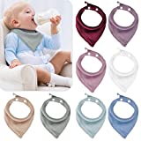 Muslin Baby Bandana Bibs, Absorbent Drool Bibs for Baby Girls & Boys, Size Adjustable Bibs for Newborn/0-12 Months Infant, Neutral Solid Colors - 8 Pack