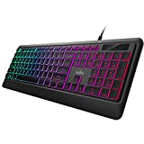 Fiodio Rainbow Membrane Gaming Keyboard, Quiet Wired Computer Keyboard, 104 Silent Keys, 26 Anti-Ghosting Keys, Spill Resistant, Multimedia Control for PC and Desktop