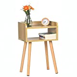 EXILOT Nightstand Mid-Century Modern Bedside Table with Solid Wood Legs Minimalist and Practical End Side Table, Light Walnut.