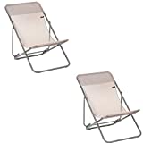 Lafuma Maxi Transat Folding Sling Chair (Magnolia Pink Canvas, Set of 2) Foldable Adirondack w/ Titane Steel Frame