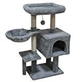FISH&NAP US09H Cat Tree Cat Tower Cat Condo Sisal Scratching Posts with Jump Platform Cat Furniture Activity Center Play House Grey