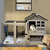Rabbit Hutch Outdoor Bunny Cage Indoor Rabbit cage with Run, Deeper No Leak Trays, Weatherproof