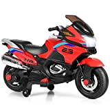 Costzon Kids Ride On Motorcycle, 12V Electric Battery Powered Ride On Bike w/ Training Wheels, LED Lights, Music, Pedal, Forward/ Reverse, Gift for Children Boys Girls (Red)