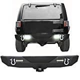 Rear Bumper Compatible with 2007-2018 Jeep Wrangler JK & Unlimited Rock Crawler Bumper w/2" Hitch Receiver, D-Ring, LED Lights (Textured Black)