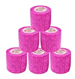 2 Inch Vet Wrap Tape Bulk (Fuchsia) (Pack of 6) Self Adhesive Adherent Adhering Flex Bandage Rap Grip Roll for Dog Cat Pet Horse