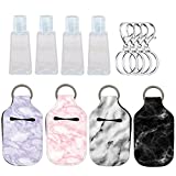 Hand Sanitizer Keychain Holder, Topcent 4Pcs Small Empty Travel Size Bottle Refillable Containers for Soap, Lotion, and Liquids - 30 ML Flip Cap Reusable Bottles with Keychain Carriers (Marble B)
