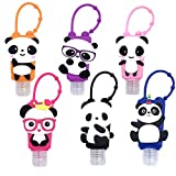 6 Pieces Empty Mixed Kids Hand Sanitizer Travel Sized Holder Keychain Carriers ~ 1 Oz Flip Cap Reusable Empty Portable Bottles For BackPack（Panda）