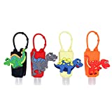 4Pcs Kids Empty Travel Bottle Hand Sanitizer Holder with Silicone Case Leak Proof Refillable Travel Containers, Liquid Soap, Lotion, Dinosaur (Cute Dinosaur)