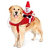 Chnaivy Christmas Dog Costume Funny Dog Christmas Santa Claus Costume Riding on Dog Pet Cat Christmas Holiday Outfit Pet Christmas Clothes Dressing up for Halloween Christmas Party(Large)