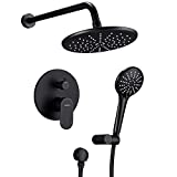 Shower System, Wall Mounted Shower Faucet Set for Bathroom with High Pressure 8" Rain Shower head and 3-Setting Handheld Shower Head Set, Pressure Balance Valve with Trim, Matte Black