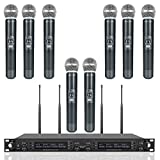 Phenyx Pro Wireless Microphone System, Eight-Channel Wireless Mic, w/ 8 Handheld Dynamic Microphones, Auto Scan,8x40 Adjustable UHF Channels, 328ft, Microphone for Singing,Church, Karaoke(PTU-6000A)