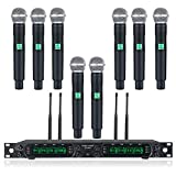 Phenyx Pro Wireless Microphone System, 8-Channel UHF Cordless Mic with Metal Handheld Wireless Mics, Fixed Frequency Dynamic Microphone for Karaoke,Church,Singing,DJ,260ft Operation (PTU-4000A)