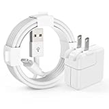 iPad Charger, iPad Charger Cord 10 FT Apple Certified, 12W USB Wall Charger Foldable Portable Travel Plug with Long Lightning Cable Compatible for iPad, iPad Mini, iPad Air 1/2/3, iPhone, iPod, Airpod