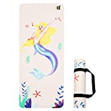 CH.yishi Mermaid 1/3 inch Thick Kids Yoga Mat with Free Yoga Strap, Toddlers & Young Girls,TPE Non Toxic Eco Friendly Non Slip Workout Mat(59"L x 23"W x 8mm Thick)