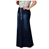 Dacawin Women's Denim Long Skirts Casual Pocket Front Button Washed A-Line Skirts Fishtail Jean Maxi Skirt
