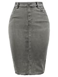 A2Y Slim Fit Rayon Knee Length Back Slit Denim Jean Pencil Skirt Grey L