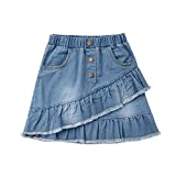 LXXIASHI Toddler Kids Girls Denim Mini Skirt Outfit Infant Baby Girl Ruffles Short Dress (Ruffles Button - Blue, 5-6 Years)