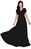 KOH KOH Womens Long Cap Short Sleeve V-Neck Flowy Cocktail Slimming Summer Sexy Casual Formal Sun Sundress Work Cute Gown Gowns Maxi Dress Dresses, Black L 12-14