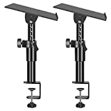 OUKMIC Clamp On Desktop Speaker Stand Holder Pair, Heavy Duty Audio Studio Monitor Stands Riser Tilt Height Adjustable, Universal Desk Mount Shelf Tray for Subwoofer Surround Sound Bookshelf Laptop