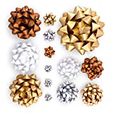 Extra Large Gold and Silver Bow Assortment for Gift Wrapping with Bonus Jewelry Bows, 14 Pre-Formed Bows That Come Exactly as Pictured (9”, 6.5”, 4.5”, 2.3”, 1.3”) Made in USA