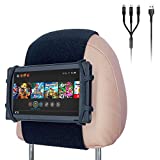 Car Headrest Mount Silicon Holder for Nintendo Switch Console, iPad Mini, Kindle Paperwhite with 3-in-1 Charging Cable (Black)