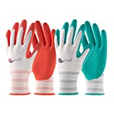 COOLJOB Gardening Gloves for Women and Ladies, 6 Pairs Breathable Rubber Coated Yard Garden Gloves, Outdoor Protective Work Gloves with Grip, Medium Size Fits Most, Red & Green