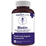 Biotin (10,000mcg) with Organic Coconut Oil for Healthy Hair, Radiant Skin, Strong Nails & Good Metabolism - 60 Premium Vegetarian Capsules by Sapien Labs (Made in USA)