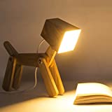 HROOME Modern Cute Dog Adjustable Wooden Dimmable Beside Desk Table Lamp Touch Sensor with Night Light for Bedroom Office Kids(Warm white 2800-3200k)