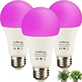 LeMeng 9W LED Grow Light Bulb 75Watt A19 Equivalent E26 Base for Indoor Plants, Flowers, Hydroponic, Greenhouse, 460nm Blue to 630nm Red Spectrums- Pack of 3