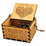 UNIQLED Wood Music Box Gift, Can't Help Falling in Love Antique Engraved Hand Crank Mechanism Musical Boxes Case for Birthday Present Wife Girlfriend Kids