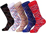 Marino Mens Patterned Dress Socks, Colorful Fun Socks, Fashion Cotton Socks - 5 Pack - Conventional Design Dress Socks - Criss Cross Streak - 10-13