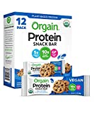 Orgain Organic Plant Based Protein Bar, Chocolate Chip Cookie Dough - 10g of Protein, Vegan, Gluten Free, Non Dairy, Soy Free, Lactose Free, Kosher, Non-GMO, 1.41 Ounce, 12 Count (Packaging May Vary)