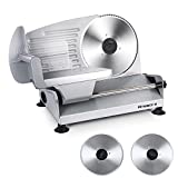 Meat Slicer, Anescra 200W Electric Deli Food Slicer with Two Removable 7.5 Stainless Steel Blades and Food Carriage, 0-15mm Adjustable Thickness Meat Slicer for Home, Food Slicer Machine- Silver