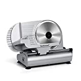 Meat Slicer, Techwood Electric Deil Food Slicer with Removable 9 Stainless Steel Blade, Deli Cheese Fruit Vegetable Bread Cutter with Adjustable Knob for Thickness, Food Carriage & Non-Slip Feet