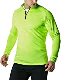 TSLA Men's 1/4 Zip Pullover Long Sleeve Shirt, Quick Dry Performance Running Top, Athletic Quarter Zip T-Shirt, Hyper Dri Quarter Zip Neon Yellow, Medium
