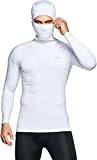 TSLA Men's Long Sleeve Workout Shirts Hoodie with Mask, UPF 50+ Cool Dry Fit Sports Compression Shirts, Hyper Control White, Medium